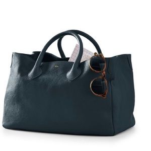 Mark & Graham Elisabetta Slouch Handbag Bag Tote Navy Blue Pebble Leather Italy